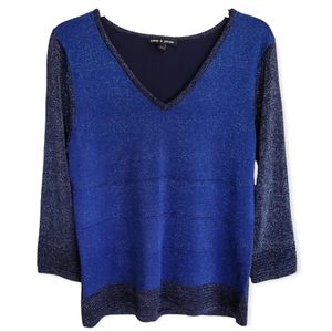 Cable & Gauge Metallic Vneck Viscose Top